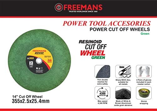 Image of FREEMANS 14-Inch Power Green Cut Off Wheels-(Set of 25 Pieces) | Made of White & Brown Aluminium Oxide Grain Abrasive|Use For Cutting of Metals, Steel, Stainless Steel, Cast Iron, and Ferrous Metals