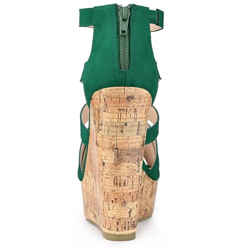 Allegra K Allegra K Women's Platform Peep Toe Cutout Caged Cork Green Wedge Heel Sandals 8.5 m US