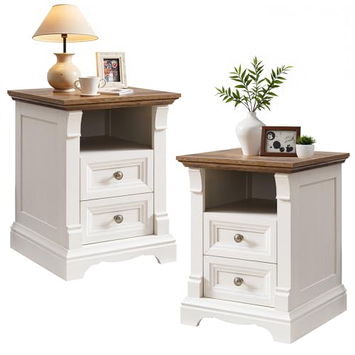 Image of T4TREAM Farmhouse Nightstand Set of 2, 18 inch Wood Side Table w /Roman Column