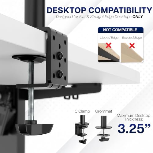 Image of Dual Monitor Arm Desk Mount, Adjustable Screen Monitor Stand with C-Clamp & Grommet Base, Full Motion Height Adjustable Holder with Cable Management for Office Desk, Black