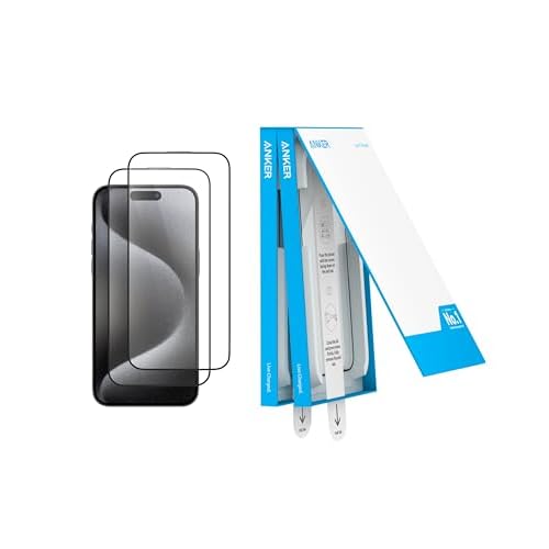 Anker Screen Protector for iPhone 15 Pro Max, Bubble-and-Dust-Free iPhone HD Tempered Glass, Durable and Drop-Proof with 9H Hardness, Easy Installation Exclusively for iPhone 15 Pro Max(2-Pa