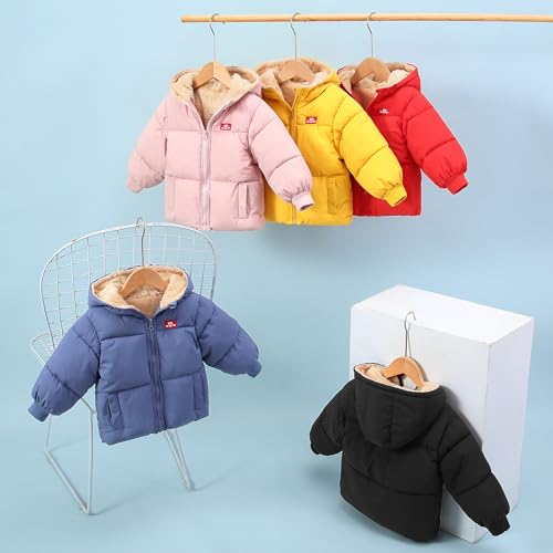 LAVIQK 1-7 Years Baby Boys Girls Toddlers Winter Coats Hooded Puffer Jacket Down Snow Jacket Warm Fleece Coat Solid Outerwear - Thumbnail 5