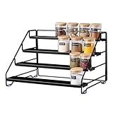 LXAIZHM Gewürzregal, 4 Etagen Gewürzständer Ohne Bohren Metall Einstellbar, Spice Rack Stehend für Küchenschrank und Arbeitsplatte Organizer, Schwarz
