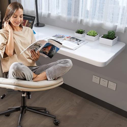 Table pliante murale avec support métal solide pour petit bureau suspendu