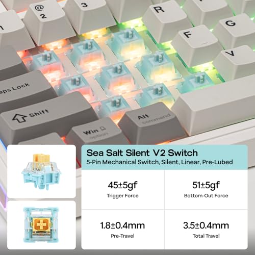 Image of EPOMAKER TH80 V2 75% Wireless Mechanical Keyboard with Metal Knob, 8000mAh, 2.4Ghz /BT /USB-C, RGB, Hot Swap, Custom Driver, PBT Keycap, Wireless Gaming Keyboard for PC /Mac (White, Sea Salt Silent)