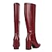 SOVANYOU Red Knee High Boots Leather Tall Boots for Women Square Toe Chunky Heeled Tall Red Boots Go-Go Long Boot