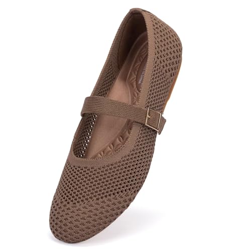 Image of Frank Mully Women's Mary Jane Flats Comfortable Dressy Ballet Flats Casual Round Toe Slip On Washable Knitted Fabric Office Work Woman Shoes