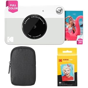 KODAK Printomatic Full-Color Instant Print Camera Starter Bundle + Carrying Case + Zink 20pk Photo Paper – Colorful Photos On 2×3 Sticky-Back Paper – Fun Gift for Birthday Christmas Holiday – Grey