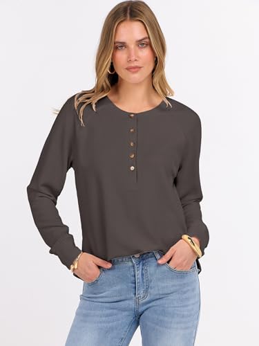 Image of ANRABESS Women's Waffle Knit Henley Top Long Sleeve Shirts
