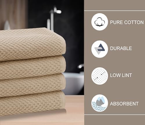COTTON CRAFT Waffle Bath Towel - Set of 4 Luxury Euro Spa Waffle Weave Towels - 100% Ringspun Cotton Super Absorbent Quick Dry Bath Towel Set - Oversized 30 inches x 56 inches - Linen - Thumbnail 3