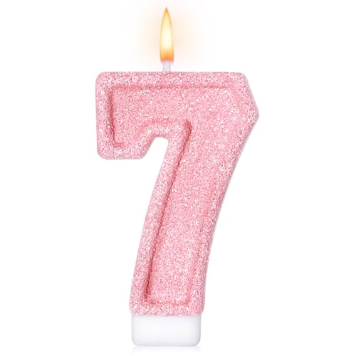 Cute Number 7 Birthday Candle Glitter Pink Number Candles Birthday Cake Topper Decoration Party Supplies Anniversary Celebrations