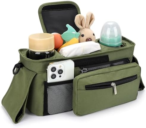Accmor Universal Stroller Organizer with Insulated Cup Holder Detachable Phone Bag and Shoulder Strap,Stroller Bag Caddy Organizer Fits for Uppababy, Baby Jogger, Britax Strollers - 2