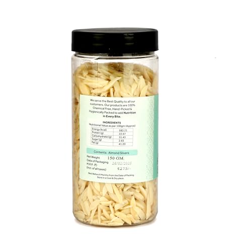 Image of WellNuts & Co. 100% Pure & Natural Almond Slivers | Nutritious Snack | Sliced Almonds for Baking, Cooking & Topping | Healthy Snack | Resealable Jar Pack | 150g (Pack of 1)