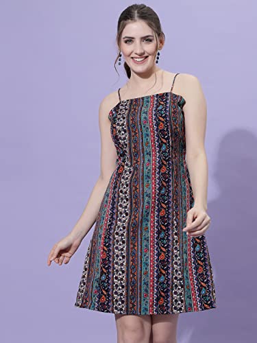 Image of OOMPH! Women A-Line Floral Mini Dress Western, Off Shoulder, Slip On