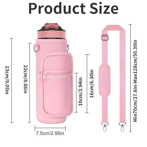 Image of Water Bottle Carrier Bag, 25oz 32oz Crossbody Water Bottle Holder with Adjustable Shoulder Strap, Sling Bag Sleeve Pouch Holder with Phone Pocket and Small Pocket for Walking Hiking Camping Gym