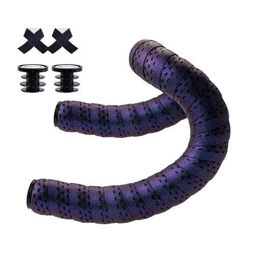 PollyCycle Non-Slip Stain-Resistant Bike Handlebar Tape – Shock Absorbing Silicone & EVA, Breathable Durable Grip for Road & Mountain Bikes (Chameleon Purple, Set of 2)
