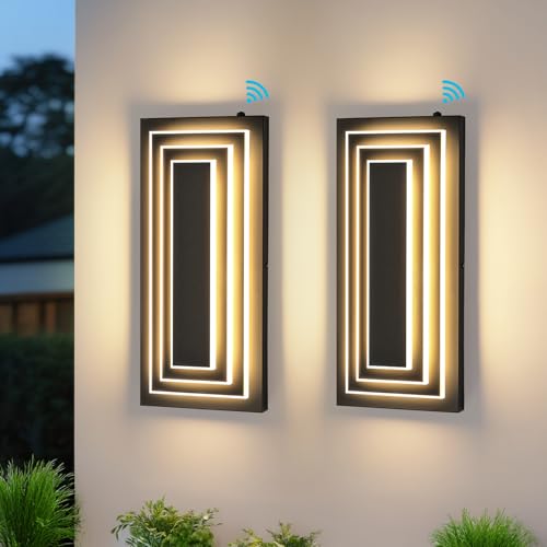 ZSMAIKU Dawn To Dusk Outdoor Light Fixture Modern Exterior Wall Light, 3-Tier Black Outdoor Wall Sconce, 15.7 IN Outdoor Lights For House,Front Door, Patio, Warm White 24 W Outside Porch Lights 2 Pack