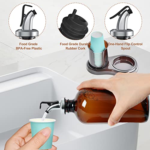 Amber Glass Mouthwash Dispenser With Cup Holder For Bathroom, 16Oz Refillable Mouthwash Bottles Container With Tray, Funnel And 2 Waterproof Labels #TOP6