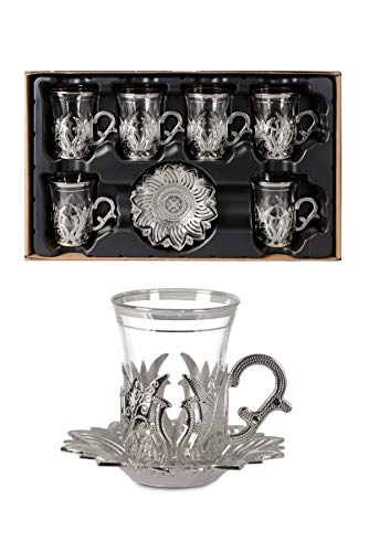 Set Da Tè Turco 4 Persone – 4 Bicchieri E 4 Piattini – Autentico Design Tradizionale Per Chai, Caffè – Lavabile In Lavastoviglie - 4