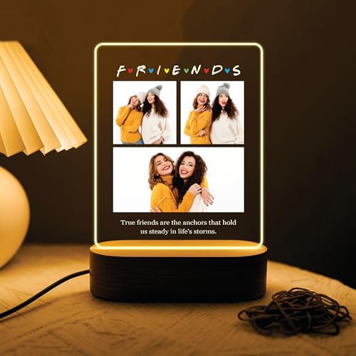 Image of Giftplease Customized LED Light Photo Frame for Friends | Personalized Lamp with Friendship Quote | Best Friend Gift for Birthday, Farewell, Friendship Day | Tabletop Frame 6x7.25 Inch FR 07