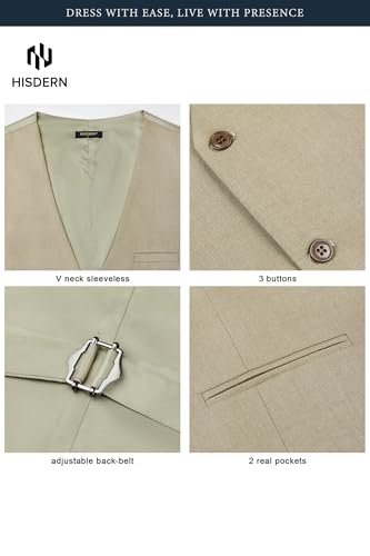 Image of HISDERN Mens Suit Vest Business Casual Dress Waistcoat Vest Solid Color Formal Wedding Vests for Suits or Tuxedo