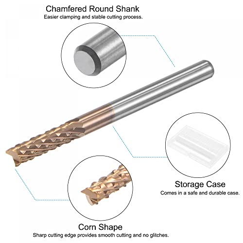 Image of uxcell End Mill CNC Router Bits, 1 /8 inch 3.175mm Shank 3.175mm x 12mm Titanium Coated Tungsten Carbide Engraving Milling Cutter for PCB Plastic Fiber Wood 4pcs