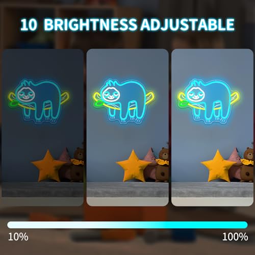 Image of Sloth Neon Sign Cute Sloth Neon Lights for Bedroom Dimmable USB Led Sign Light Up Sign Sloth Gifts for Kids Girls Boys Sloth Birthday Decorations