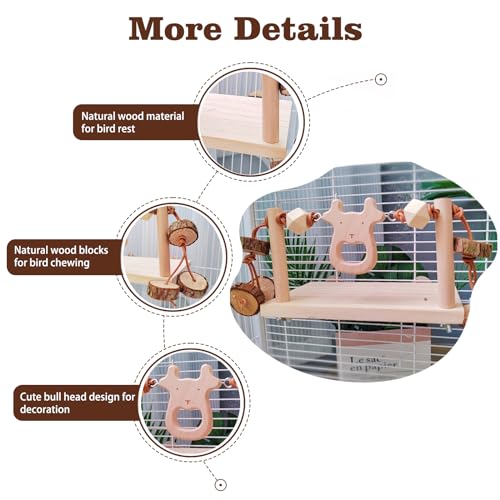 Image of Bird Perch Platform Stand with Parrot Chew Toys Cage Accessories for Lovebirds, Parakeet Cockatiels Conures Budgie and Other Small Animals