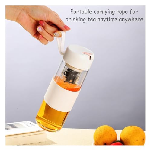 Image of Wosta Leakproof Glass Water Bottle with Stainless Steel Infuser Glass Tea Infuser Bottle with Strainer and Neoprene Sleeve for Loose Leaf Tea, Cold Brew Coffee. (D - BLACK, 420ML)