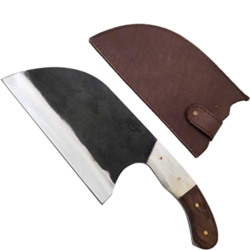 Cutelo Servio Artesanal Aço Cirúrgico Inox 420c Lâmina de 22cm Brut Forge Monobloco Madeira e Osso