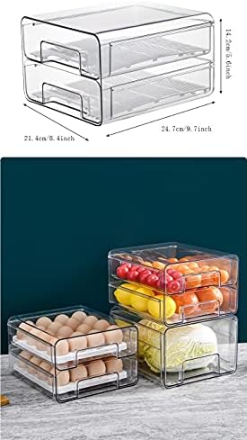 BigTron Food Storage Double Layer Container with Lids Removable Drain Tray for Refrigerator, Food Fruit Vegetables ,fridge organizer Stackable Meal Fresh Keeper Bins Clear