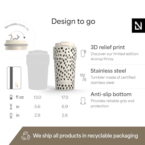 Image of LARS NYSOM Thermo Coffee Mug to go 17oz | Travel Mug 0.5 Liter with Insulation | Silicone grip base | Leak Proof Stainless Steel Tumbler for Coffee and Tea on the Go (Beige, 17oz)