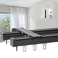 Dubbele aluminium plafondgordijnrail, stille glijdende plafondgordijnrail, zwaar belastbare plafondrail voor gordijnen, 1,0 m, 1,50 m, 2,0 m, 2,50 m, 3,0 m, 3,50 m, 4,0 m, 4,50 m, 5,0 m (maat: 1,0 m