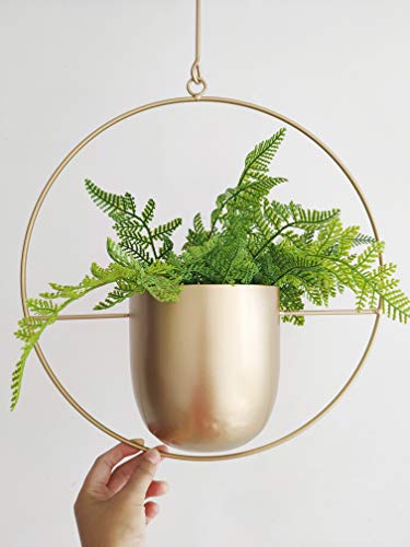 Riseon Boho Gold Metal Plant Hanger,Metal Wall And Ceiling Hanging Planter, Modern Planter, Mid Century Flower Pot Plant Holder, Minimalist Planter For Indoor Outdoor Home Decor #TOP1