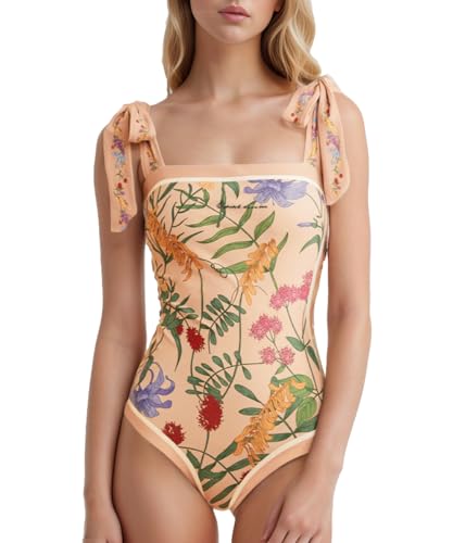 Image of SKAYS Reversible Floral One Piece Swimsuit Women Bathing Suit Vintage Cute with Adjustable Straps Swimwear
