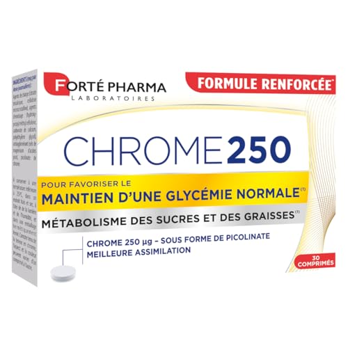 Forté Pharma - Chrome 250 - Chrome complément alimentaire, meilleure assimilation - Maintien d'une glycémie normale - Picolinate de chrome, Fringales, Anti...