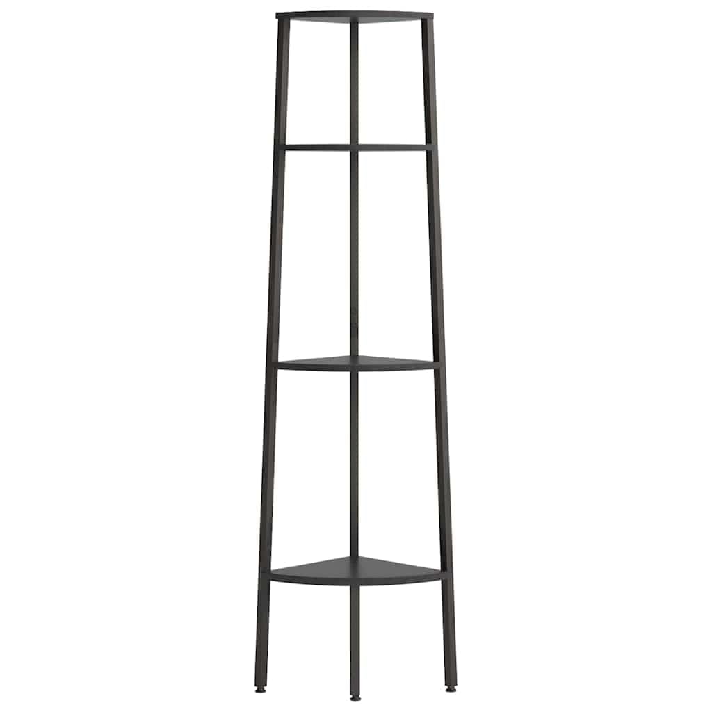 Eckregal Schwarz mit 4 Ablagen 45,5x31,5x150 cm stabiles Stahlregal für Bücher, Aufbewahrung, Raumteiler, Büro, Wohnzimmer, Kinderzimmer, Flur, Dekoration, Flexible Nutzung