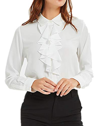 Womens Vintage Long/Short Sleeve Lotus Ruffled Casual Work Shirt Chiffon Blouse Basic Tops2