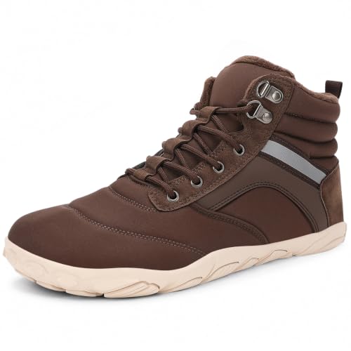 Image of Womens Mens Winter Barefoot Boots Warm Minimalist Wide Toe Box Snow Boots Zero Drop Sole Outdoor Water Resistant Ankle Booties