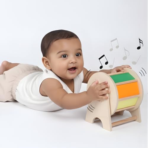 Image of Rainbow Spinning Wheel Toy for Babies 0 to 12 Months | Montessori Wooden Tummy Time Sensory Toy to Build Fine Motor Skills, Hand Eye Coordination and Early Learning