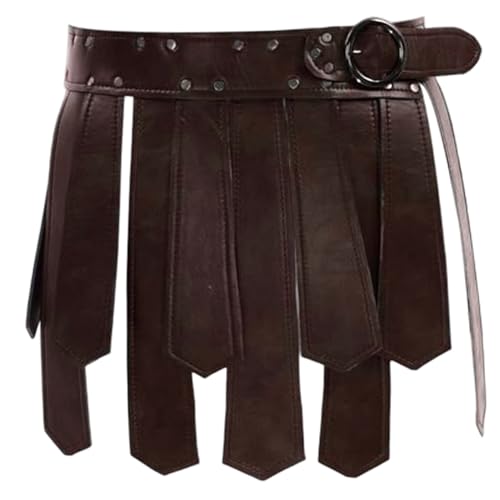 Jupe Viking médiévale en cuir PU à lanières et pompons romains avec ceinture médiévale rétro