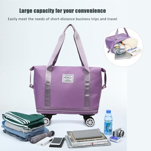 Rolling Duffle Bag with Wheels, Expandable Foldable Carry On, 2025 New Large Capacity Travel Bag,Camping, Weekend Trips, Business Travel, Duffel Bag for Women & Men (Purple)2