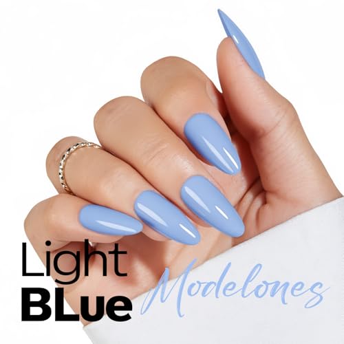 Image of modelones Powder Blue Gel Nail Polish Ligh Blue Pastel Nail Poish Soak Off Pastel U V DIY Gel Nail Manicure 15 ML