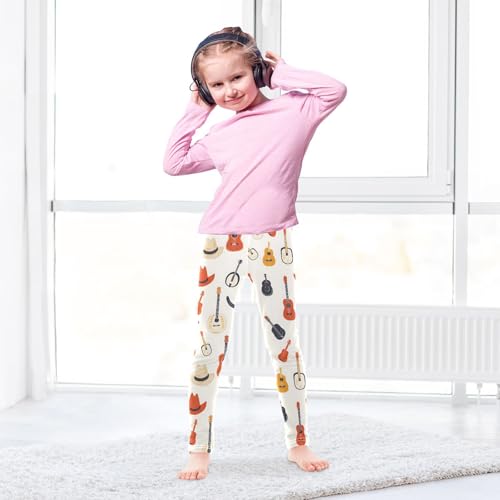 Music Guitar Hat Print Girls Leggings Soft Stretch Workout Yoga Dance Pants for Kids Casual Tights4