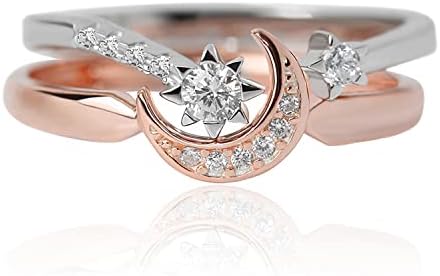 Meissa Sterling Silver Moon and Star Ring Set Handmade Stackable Rings Rose Gold Plated Ring Gift for Women Size Adjustable 5-8 (Rose Gold)
