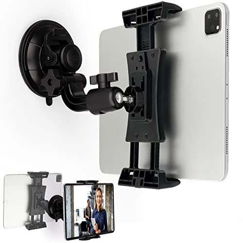 Mippko Mirror & Bathroom Tablet Holder Suction Cup Mount, 3.5' Suction Base for Glass/Wall/Metal/Plastic, Clamp Compatible with 7~12.9' iPad/Nexus/LG G Pads/e-Reader