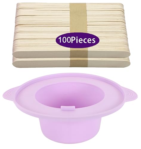 Image of 14 oz Silicone Wax Warmer Liner, Silicone Wax Bowl for Wax Warmer, Non-Stick Wax Melt Warmer Wax Pot, Reusable Wax Melt Liner with 100 Pcs Waxing Sticks Body Hair Removal Sticks (2pcs Purple)
