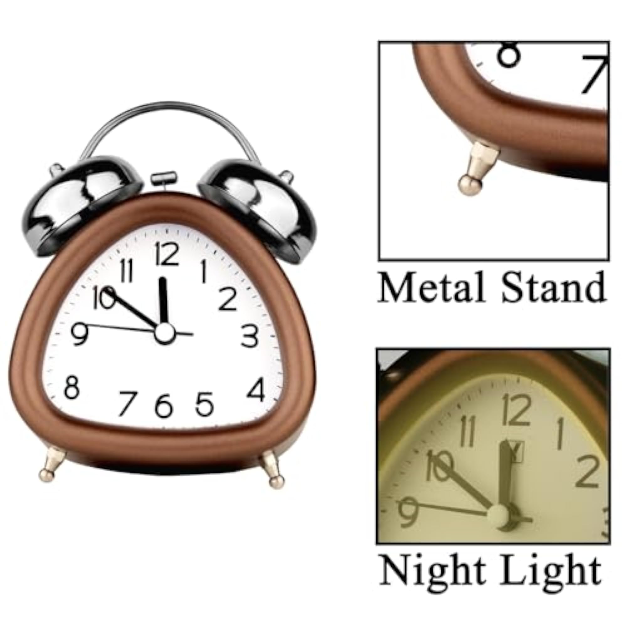 Triangle Shape Twin Bell Alarm Clock with Night Light