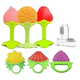 SILIVO 9 Pack Baby-Teething-Toys-Finger-Toothbrushes, BPA Free Silicone Organic Teethers Plus Finger Toothbrushes for Babies，Infants and Toddlers (7 Baby teethers+ 2 Finger toothbrushes)
