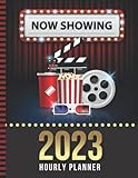  2023 Hourly Planner: 8.5x11 Dated Daily Weekly Calendar Diary / 30 Minute Time Slots / Appointment Book & 200-Page Notebook Combo / New Year\'s - Christmas Gift / Movie Night - Cinema Film Theater Art